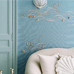 Обои с вышивкой ручной работы Amami Waves Moonbeam colourway on silk moire варинант исполнения - 2 | Loft Concept в Волгограде