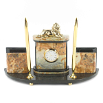 Настольный письменный набор из камня офиокальцит и бронзы с декором в виде льва Successful Leader варинант исполнения - 1 | Loft Concept в Волгограде