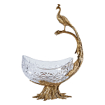 Чаша из прозрачного стекла на бронзовой подставке в виде павлина с рельефным хвостом Eden Garden варинант исполнения - 1 | Loft Concept в Волгограде