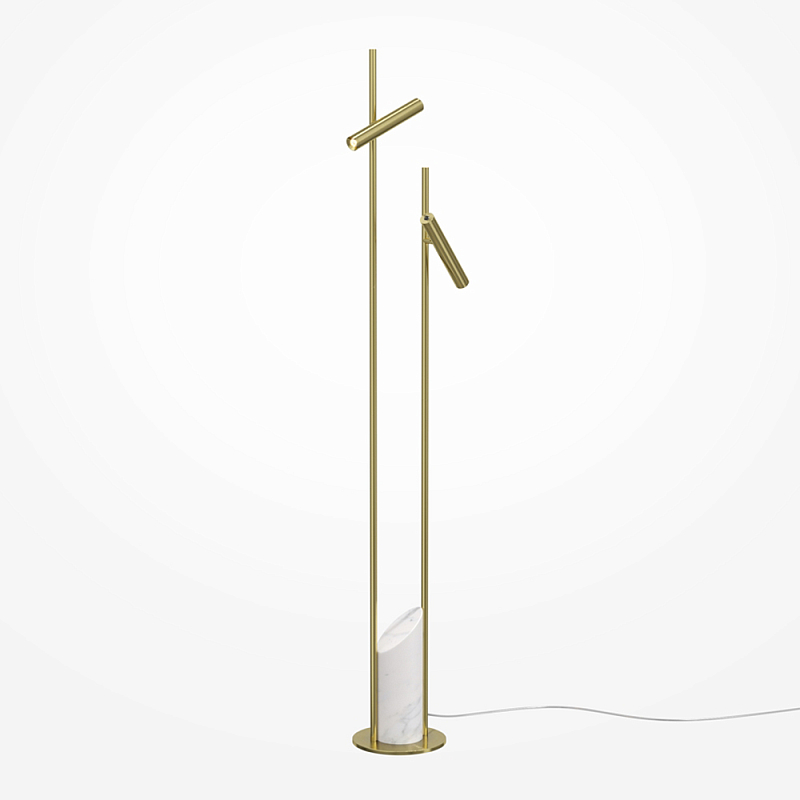 Напольный торшер светодионый золотой Lumen Duo Латунь Белый Мрамор Bianco в Волгограде | Loft Concept 