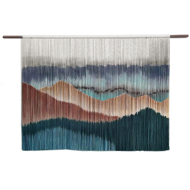 Современное Панно на стену из нитей Mountains at Sunset Горы на Закате  Голубой Белый Коричневый в Волгограде | Loft Concept 