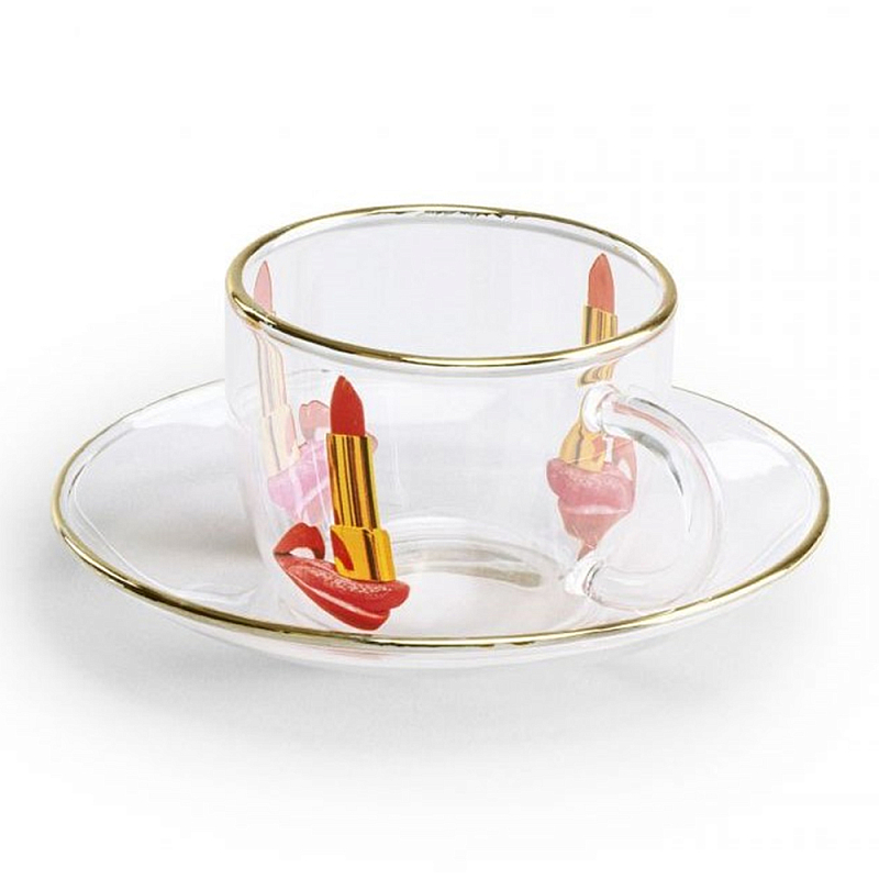Кофейная пара Seletti Tongue Прозрачный Золотой Красный Кофейная пара Seletti Tongue Прозрачный Золотой Красный в Волгограде | Loft Concept