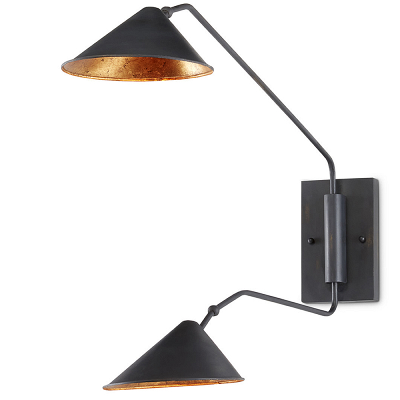 Бра настенное на тонком кронштейне с 2-мя конусообразными плафонами Vintage Reading Light Черный Золотой Бра настенное на тонком кронштейне с 2-мя конусообразными плафонами Vintage Reading Light Черный Золотой в Волгограде | Loft Concept
