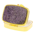 Таблетница карманная прямоугольная с 2-мя отделениями с зеркалом и накладкой из натурального камня Флюорит Gold Stone Pillboxes варинант исполнения - 2 | Loft Concept в Волгограде