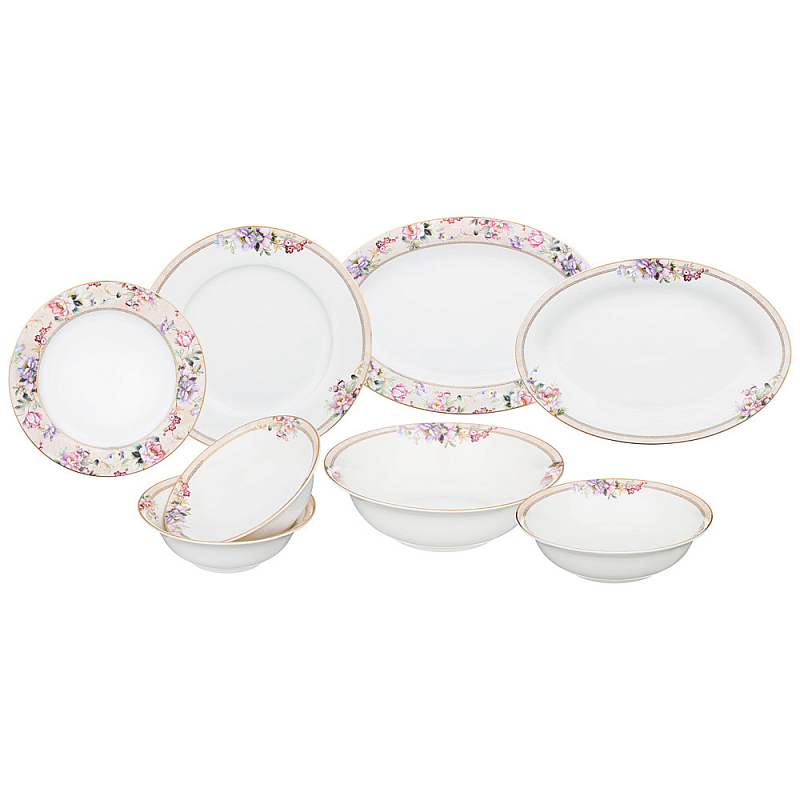Сервиз столовый из фарфора белый с цветочным принтом на 6 персон 23 предмета Flower Porcelain Collection Белый Мульти Сервиз столовый из фарфора белый с цветочным принтом на 6 персон 23 предмета Flower Porcelain Collection Белый Мульти в Волгограде | Loft Concept