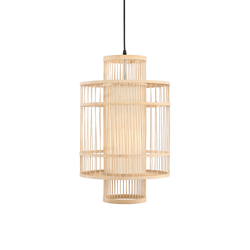 Подвесной светильник из деревянных прутьев с плафоном из натуральной ткани Light Inside the Cell Древесина в Волгограде | Loft Concept 