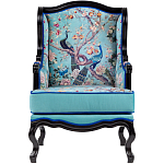 Кресло из натурального бука бирюзовое с изображением птиц и цветов Turquoise Chinoiserie Garden Armchair варинант исполнения - 1 | Loft Concept в Волгограде