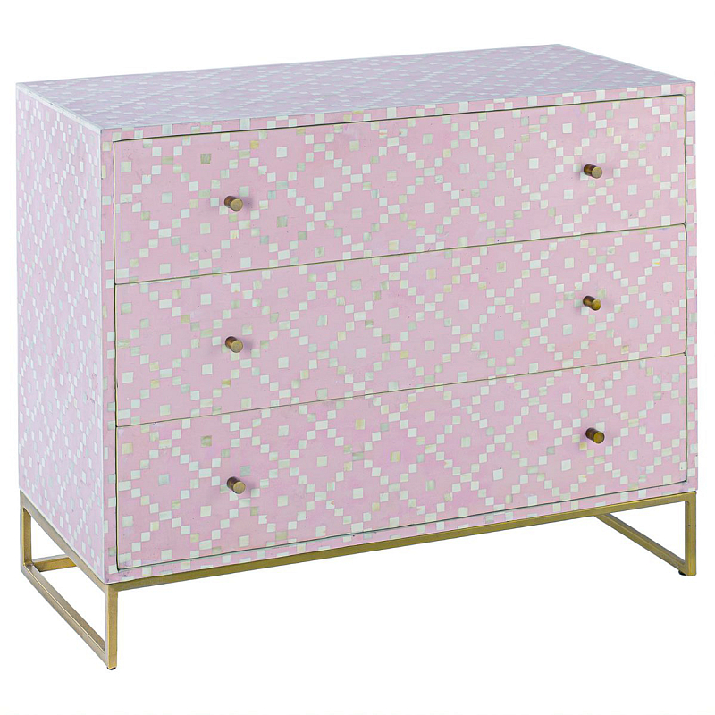 Комод инкрустация костью Pink Indian Bone Inlay 3 drawer Розовый Розовый Комод инкрустация костью Pink Indian Bone Inlay 3 drawer Розовый Розовый в Волгограде | Loft Concept