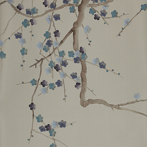 Обои ручная роспись Plum Blossom Colourway SC-81 on Pale Grey dyed silk