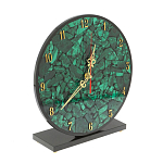 Часы настольные круглые из натурального камня Малахит Round Stone Clock варинант исполнения - 2 | Loft Concept в Волгограде
