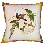 Декоративная подушка бежевая в разноцветную полоску с изображением птиц и цветов Blooming Birds Colorful Cushion варинант исполнения - 10 | Loft Concept в Волгограде
