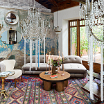 Дизайнерский угловой диван с велюровой светло-коричневой обивкой Fosse Sofa варинант исполнения - 7 | Loft Concept в Волгограде