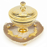 Икорница с декором "Три рыбки" с гравировкой на подставке из натурального камня Агат Decorative Cavair Dishes варинант исполнения - 1 | Loft Concept в Волгограде