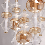 Люстра с плафонами из прозрачного и янтарного стекла в виде шаров и ромбов Gabriel Scott Luna варинант исполнения - 8 | Loft Concept в Волгограде