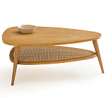 Журнальный стол из массива дуба и декором из плетеного ротанга Reyer Rattan Coffee Table варинант исполнения - 2 | Loft Concept в Волгограде