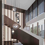 Люстра каскадная с 5-ю круглыми стеклянными плафонами дымчатого цвета и черными деталями Orbit Serenade варинант исполнения - 5 | Loft Concept в Волгограде