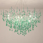 Люстра серебрянная с зелеными стеклянными подвесками в форме капель FAIRYTREE Light варинант исполнения - 1 | Loft Concept в Волгограде