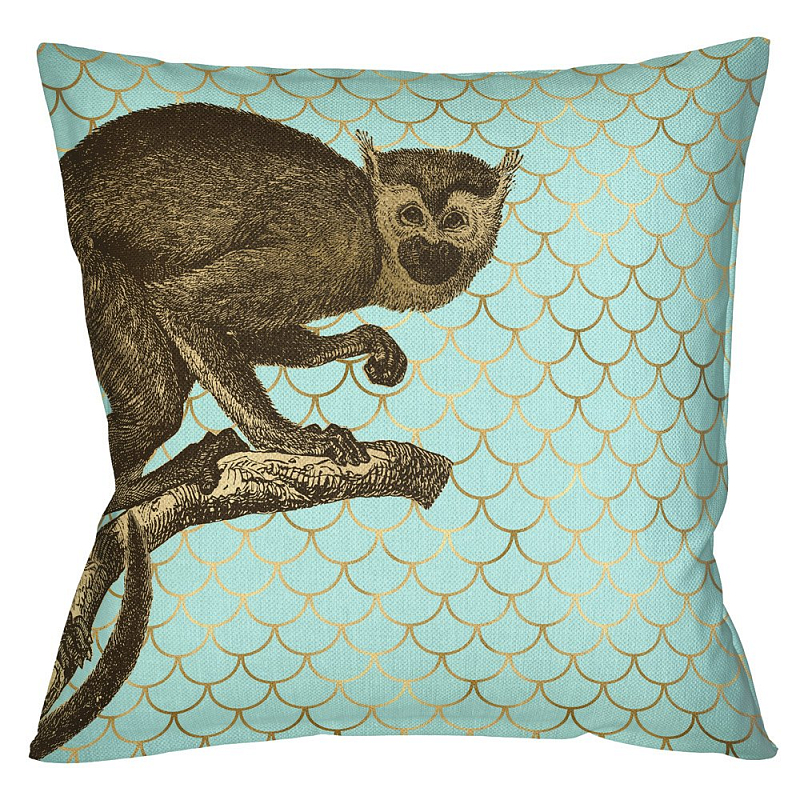 Подушка Safari light blue monkey Бирюзовый Глянцевое золото Подушка Safari light blue monkey Бирюзовый Глянцевое золото в Волгограде | Loft Concept