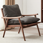 Кресло c каркасом из массива дерева и мягкой кожаной обивкой Walnut Armchair варинант исполнения - 1 | Loft Concept в Волгограде