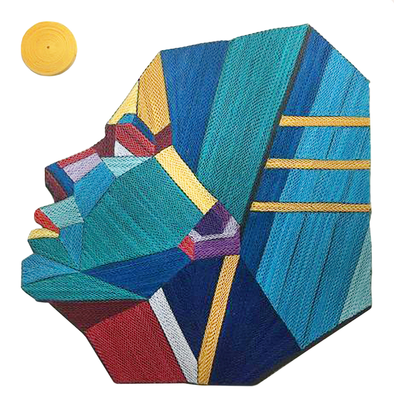 Арт объект на стену из нитей Девушка и Солнце wall panel Girl and Sun Бирюзовый Коричневый в Волгограде | Loft Concept 