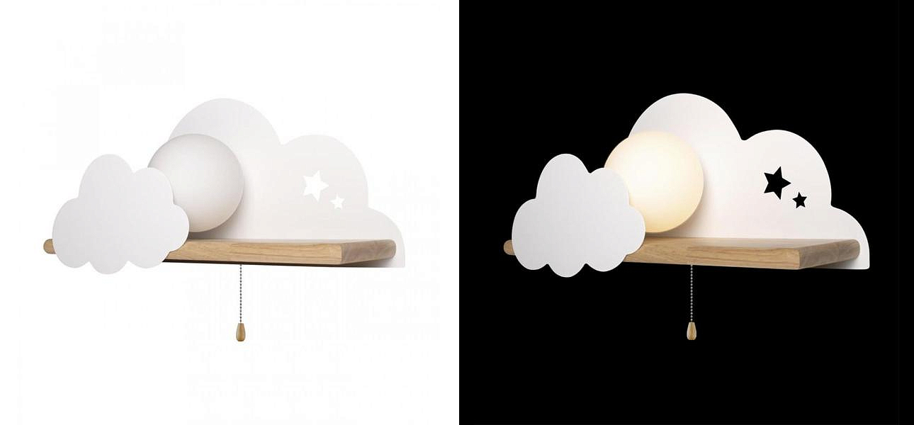 Бра с деревянной полкой белое Облако Wall Lamp White Cloud Бра с деревянной полкой белое Облако Wall Lamp White Cloud - Loft-Concept в Волгограде