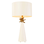 Настольная лампа с декоративным элементом золотого цвета и цилиндрическим абажуром из папье-маше светлого оттенка Flambeau варинант исполнения - 1 | Loft Concept в Волгограде