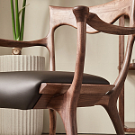 Стул деревянный с мягким сиденьем из коричневой натуральной кожи Moon Walnut Furniture варинант исполнения - 4 | Loft Concept в Волгограде