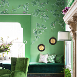 Обои ручная роспись Silk Tree Colourway SC-92 on Emerald Green dyed silk варинант исполнения - 2 | Loft Concept в Волгограде