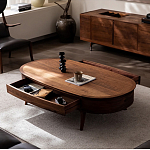 Кофейный стол овальный из дерева с 2-мя ящиками Coffee Walnut Table варинант исполнения - 2 | Loft Concept в Волгограде