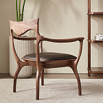 Стул деревянный с мягким сиденьем из коричневой натуральной кожи Moon Walnut Furniture варинант исполнения - 2 | Loft Concept в Волгограде