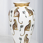 Ваза белая овальная с рисунком леопардов и золотыми акцентами LEOPARD Collection варинант исполнения - 3 | Loft Concept в Волгограде