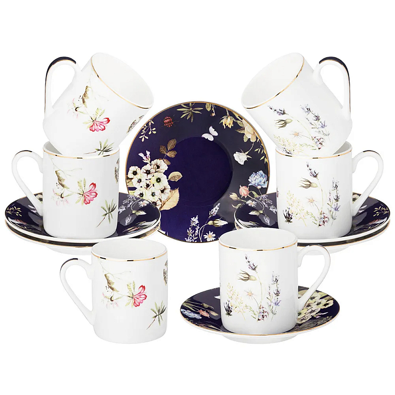 Кофейный набор из фарфора с рисунком цветов 100 мл Garden Whisper Porcelain Set Белый Темно-синий Мульти Кофейный набор из фарфора с рисунком цветов 100 мл Garden Whisper Porcelain Set Белый Темно-синий Мульти в Волгограде | Loft Concept