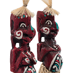 Комплект из 2-х деревянных статуэток Asmat Straw Headdress Statuettes Red Turquoise варинант исполнения - 3 | Loft Concept в Волгограде