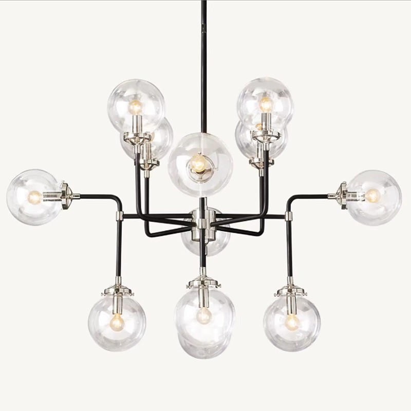 Люстра БИСТРО GLOBE CLEAR GLASS SILVER CHANDELIER 8 Черный Серебряный Прозрачное Стекло в Волгограде | Loft Concept 