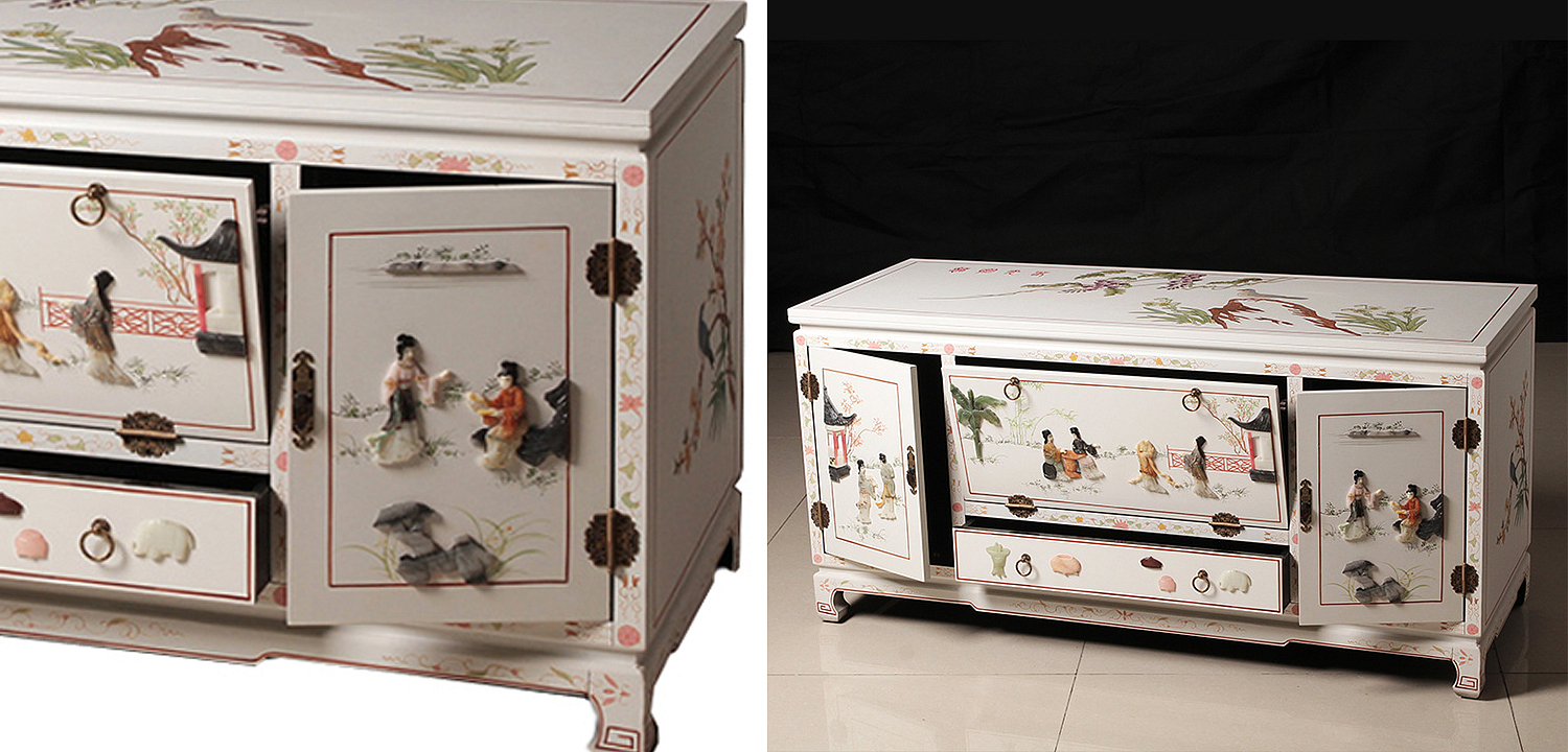 Белый Комод в Китайском стиле с каменным Барельефом Walk in the Garden Chinese Chest of Drawers Белый Комод в Китайском стиле с каменным Барельефом Walk in the Garden Chinese Chest of Drawers - Loft-Concept в Волгограде