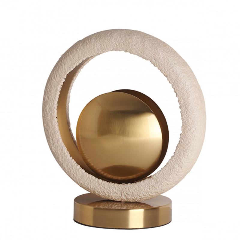 Настольная лампа с бежевым текстурным кольцом и латунным шаром в центре Tactile   Латунь сатинированная Бежевый в Волгограде | Loft Concept 