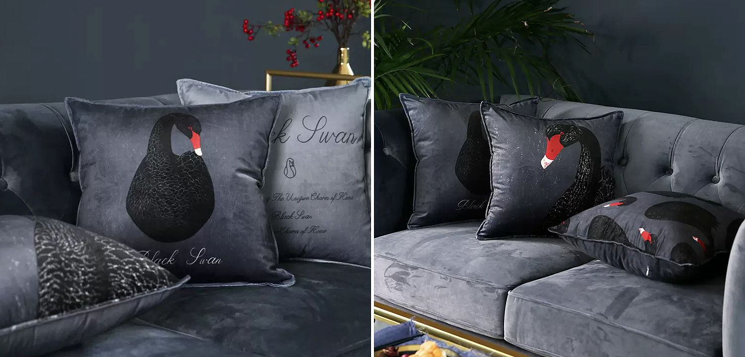 Декоративная подушка Black Swan I Cushion Черная Декоративная подушка Black Swan I Cushion Черная - Loft-Concept в Волгограде