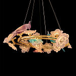 Люстра круглая на золотом каркасе с птичками и цветочным декором Miscellaneous herbs варинант исполнения - 4 | Loft Concept в Волгограде