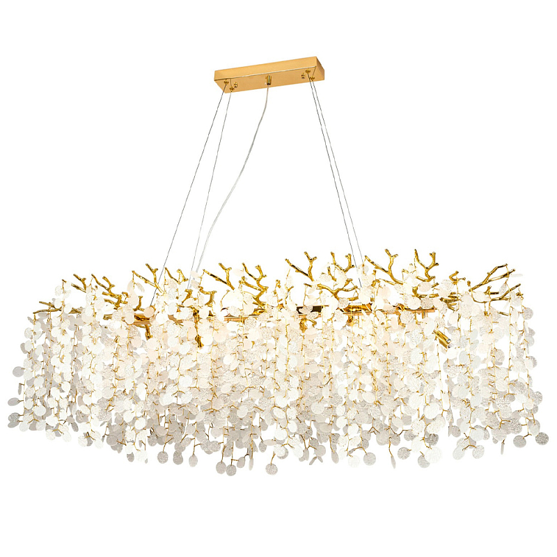 Линейная люстра с круглыми хрустальными подвесками Fairytree Gold Crystal Branches Linear Chandelier Золотой Белое матовое стекло Линейная люстра с круглыми хрустальными подвесками Fairytree Gold Crystal Branches Linear Chandelier Золотой Белое матовое стекло в Волгограде | Loft Concept