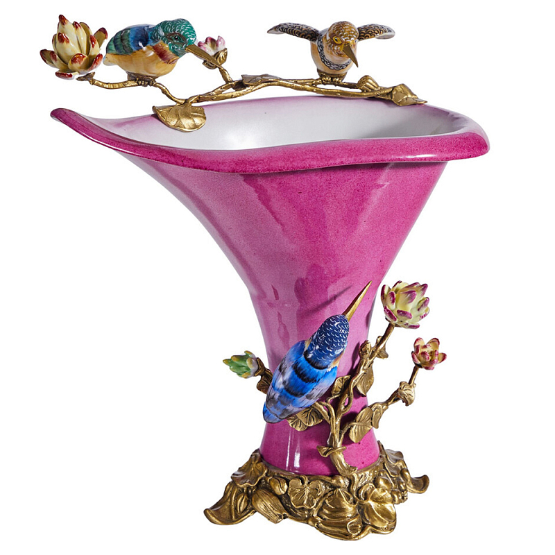 Ваза розового цвета из фарфора с птичкми и цветущими ветвями Garden of Eden Розовый Бронза Мульти в Волгограде | Loft Concept 