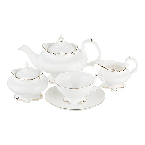Чайный сервиз белого цвета из фарфора на 6 персон 15 предметов Shine Porcelain