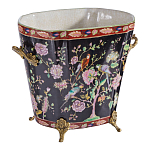 Кашпо из фарфора черная с цветочной росписью и бронзовой стрекозой Spring Garden варинант исполнения - 3 | Loft Concept в Волгограде