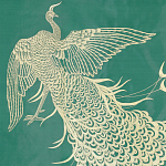 Обои ручная роспись в стиле Арт-деко Whistler Peacocks Original colourway on green painted silk варинант исполнения - 2 | Loft Concept в Волгограде
