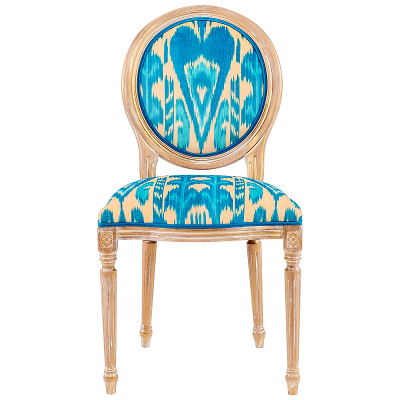 Стул из натурального бука с бирюзово-желтым узором Ikat Pattern бирюзовый Светлый дуб Бирюзовый Желтый в Волгограде | Loft Concept 