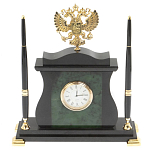 Часы настольные с Гербом России и 2-мя шариковыми ручками в комплекте Stone Clock варинант исполнения - 1 | Loft Concept в Волгограде