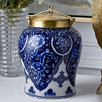 Ваза с насыщенным синим орнаментом и золотой крышкой Blue & White Ornament  варинант исполнения - 2 | Loft Concept в Волгограде
