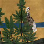 Обои ручная роспись Tsuro Cranes Original colourway on Gold Bullion gilded silk варинант исполнения - 2 | Loft Concept в Волгограде