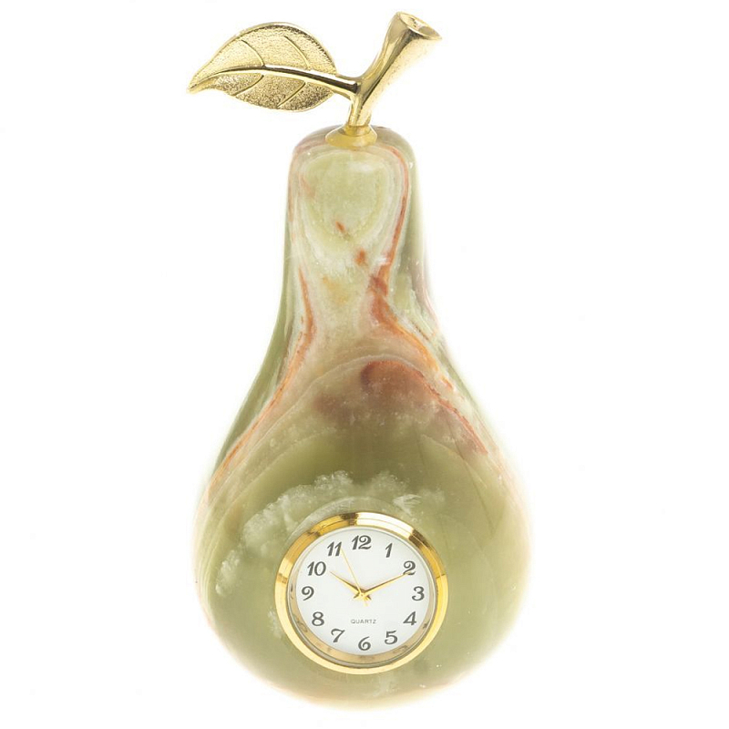 Часы настольные в виде груши из натурального камня Оникс Stone Clock Зеленый Коричневый Золотой Часы настольные в виде груши из натурального камня Оникс Stone Clock Зеленый Коричневый Золотой в Волгограде | Loft Concept