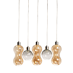 Люстра с 3-мя плафонами волнообразной формы цвета янтарь и 2-мя прозрачными шарообразными плафонами Lucid Rain  варинант исполнения - 1 | Loft Concept в Волгограде