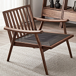 Кресло c каркасом из массива дерева и мягкой кожаной обивкой Walnut Armchair варинант исполнения - 8 | Loft Concept в Волгограде